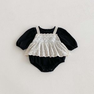 ชุดจั๊มสูทแขนยาวลูกไม้สำหรับเด็กผู้หญิงสไตล์เกาหลี ฤดูใบไม้ผลิและฤดูใบไม้ร่วง ชุดจั๊มสูทแขนยาวน่ารักหวานแหววสำหรับเด็กผู้หญิง ใส่ได้มาก