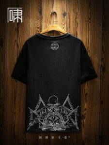 Loose Fit Mens T-Shirt Short Sleeve Embroidered Beijing Opera Style Fashionable Casual Cotton Tee Youth Summer Wear