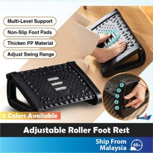BEST4U Ergonomic Foot Rest Under Desk Office/Home Foot Stool 6 Position Adjustable Footrest With Foot Massage Roller