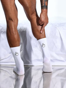 Tất Ống Dài Cao Cấp Dành Cho Nam Sockkon Màu Đen Trắng Thêu Emoji Thin Four Seasons Cotton Vải Bông Tất Thể Thao Đèn Ngủ