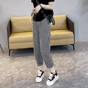 Shalldoer | Black and White Checkered Casual Wide-Leg Pants for Women