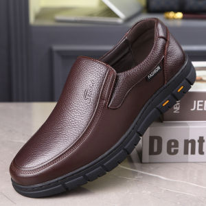 Genuine Leather Mens Casual Shoes Business Thick Bottom Dad Shoes round Toe Rubber Outsole Spring Autumn Seasonal Wear