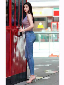 ดินสอย้อนยุค Blue Washed กางเกง High Street ผู้หญิง แฟชั่น ดีไซน์ สําหรับสะโพกอวบและก้นแน่น ความยืดหยุ่นสูง สลิมฟิต กางเกงขายาว