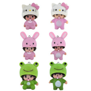 Bandai | In Stock Monchhichi Keychain Hello Kitty Monchhichi Keyring Cute Monchi Toy Keychains for Bags Childrens Day Gift 몬치치 키링