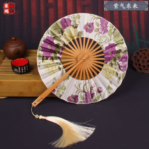 พัดกระดาษใบกลีบกลมสไตล์ญี่ปุ่นดั้งเดิมแบบหมุนได้ 360 องศา พัดพกพาสะดวก พัดลมใบกระดาษพับได้ พัดลมใบกระดาษ