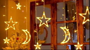 2025 [COD] Lampu Natal Tirai Bintang Bulan LED Warm White Star Moon Light Lampu LED Tirai Dekorasi Hias Bulan Bintang