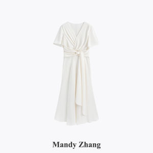 Luxury V-Neck Twisted Dress Womens Elegant High-Quality Gown