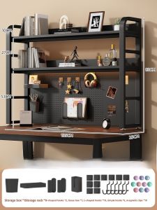 Simple Iron Art Desktop Bookshelf Multi-Layer Computer Desk Storage Hole Board Bookcase for Students Black U-Shaped Bookcase