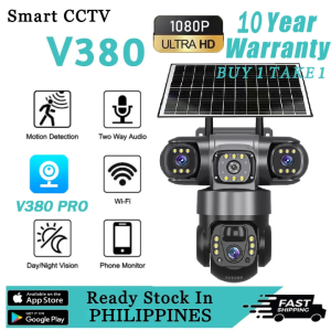 V380 Pro Triple Lens Solar CCTV Camera Outdoor No WIFI Needed Waterproof Surveillance 4K UItra HD Night Vision Two-Way Voice IP Security Cameras Quickly Connect Cellphone