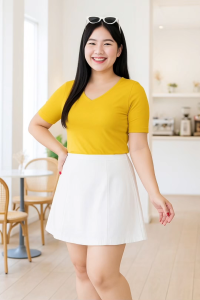 รหัสA010 อก 36-40 นิ้ว เสื้อยืดคอวี แขนศอก ผ้านิ่มใส่สบาย เสื้อยืดสาวอวบ เสื้อยืดไซส์ใหญ่