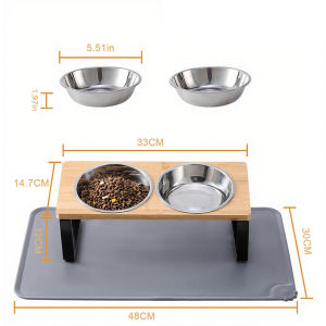 Elevated Cat Bowls with Food Mat 15° Tilted Stand Anti Vomiting Raised Cat Dishes with Silicone Pad for Food and Water for Cats