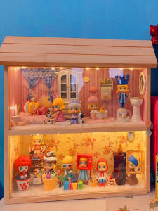 Peci Pan God Moly Wooden House Bubble Mat Dustproof Storage Wooden Blind Box Figurine Villa Home Decoration Accessories Organizer