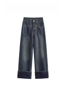 กางเกงยีนส์ทรงตรงขากว้างสำหรับผู้หญิง กางเกงยีนส์ทรงหลวมๆ สไตล์ฮิปฮอปสไตล์อเมริกัน ฤดูหนาว 2023 กางเกงขายาวทรงสลิมฟิต