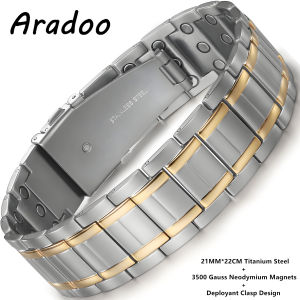 ARADOO Premium Titanium Steel Bracelets for Men with 3X Ultra Strenth Magnetic Wristband Jewelry Gifts