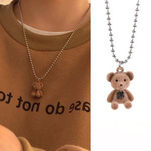 【♡Lovely girls house♡】Cute Teddy Bear Pendant Necklace for Women Girls Korean Fashion Long Sweater Neck Chain Necklaces Cute Collar Jewelry