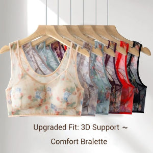 Đồ lót không đường may in cho phụ nữ vải lưới thoải mái cỡ lớn không có vành thép áo ngực thoáng khí