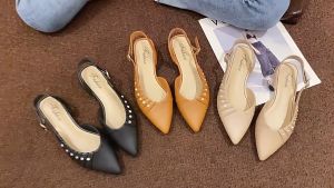 Sepatu Sandal Mules Slip On Eva Hak 3 cm Ujung Lancip Aksesoris Diamond JOFSH86