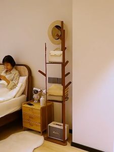 Bamboo Coat Rack Stand 165CM 3-Layers Storage Wood/Brown Bedroom Bag Rack Stand Organizer Wooden Clothes Rack