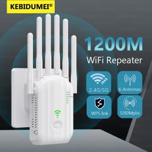 5Ghz AC1200 Wireless Wifi Range Repeater 2.4G/5GHz Dual Band with High Gain 6 Antennas Wider Coverage Booster Wi-Fi Extender
