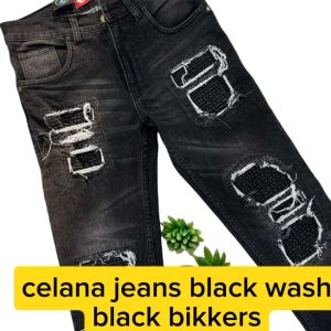 CELANA JEANS BLACK WASH BLACK BIKKERSCELANA JEANS PANJANG MODEL RIPPED TIDAK TEMBUS