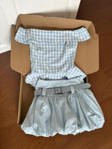 Bộ Đồ Hai Mảnh Mùa Hè Thanh Lịch Cho Nữ Một Bên Vai Kẻ Caro Tay Ngắn Chân Váy Bồng Cổ Tròn Quần Dài