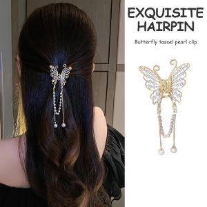 Butterfly Tassel Pearl Grip Clip High-end Sense Temperament Women Hair Clip Metal Headwear