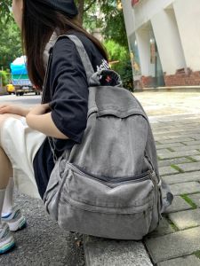 Retro Canvas Backpack Casual Double Shoulder High School Female Version Korean Harajuku University Student Leisure Match Girl Backpack
