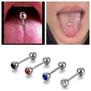10pcs 14 Gauge With Rhinestone Straight Barbell Metal Tongue Piercing Jewelry ,Stainless Steel Tongue Rings 12 -18mm Available