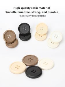 Exquisite Resin Buttons for Suit And Pants Black Woolen Coat Fasteners Four-Eyed round Versatile High Quality Sewing Accessories