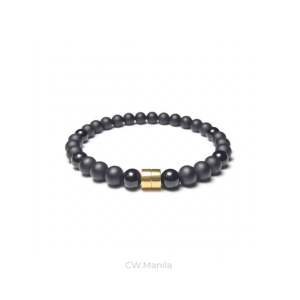 CW Manila - H0RUS Stretch Bracelet - 6mm Onyx with Gold Hematite Spacers - Semi Precious Stretch Bracelet
