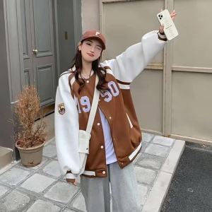 la Áo Khoác Bóng Chày Cardigan Dày Dặn Thời Trang Áo Khoác Áo Khoác Bóng Chày Rộng Rãi Phong Cách Đại Học Phong Cách Mỹ Mùa Thu Đông Áo Khoác
