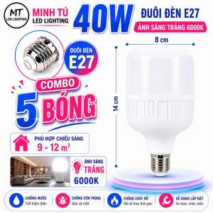 Combo 5 Bóng Đèn LED Trụ 40W E27 Siêu Sáng - Ánh Sáng Trắng 6500K/Vàng 3500K - Tiết Kiệm Điện Cho Gia Đình Cửa Hàng