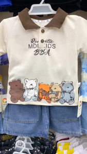 Terno for Kids Boy Semi-Casual brown polo w/ cute design soft fabric 1-5yrs old E108