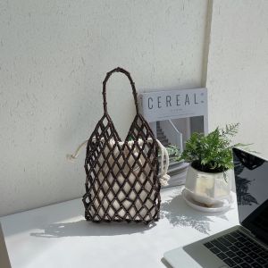 Wooden Pearl Handbag Retro Japanese Korean Style Magnetic Buckle Shoulder Bag Casual Printed Pattern Small Size