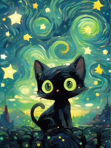 Starry Sky Black Cat Night Artwork Jigsaw Puzzle 1000PCS-50X70CM Stress Relief Puzzle Wall Art Decor Gift