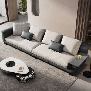 Modern Minimalist Sofa Four-Seater Straight Row Cotton Linen Fabric Easy to Clean Living Room Furniture Wooden Structure