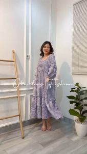 Long Dress Korean Gingham Crincle 3115-7 - Ghaudens