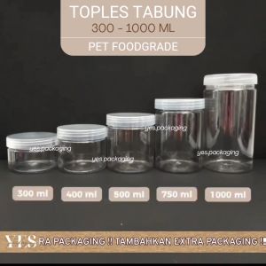 [300ML] TOPLES TABUNG Silinder Toples Jar Plastik Bening Transparan Cookies Kue Kering