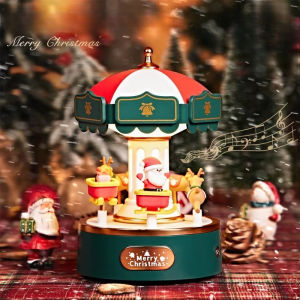 Christmas Carousel Music Box Gift Night Light for Indoor Bedroom Living Room XMas Musical Figurine Collectible Indoor Office