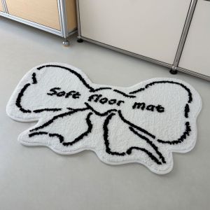 VIKAMA Bow Shaped Area Rug Non‑Slip Soft Floor Mat Cute Kawaii Black White Decor Carpet for Bedroom Bathroom Living Room