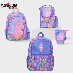 Australia smiggle original childrens schoolbag girls Purple cone unicorn shoulder name backpack Kawaii bags set