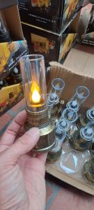 Đèn dầu giả cổ đàn thờ chạy Pin Lithium (pin cúc áo) Mầu đen xám và mầu Giả Đồng