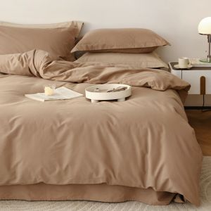 Nordic Style 100-Thread Count Long-Staple Cotton Flocking Solid Color Four-Piece Cotton Duvet Cover Bedding Set Warm Quilt Cover
