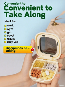 AiQUE 4 Grids Pill Box Weekly Medicine Pillbox Large Moisture-Proof Pill Storage Organizer Portable Medicine Case for Travel