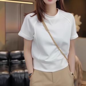 Summer Loose Short Sleeve T-Shirt Womens Simple Style Korean Version Straight Cut Pure Color Top for Young Women 18-35