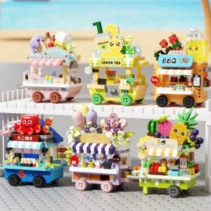 NEW DIY Selling Car Food Truck Fruit Ice Cream Store Flower Street View Building Blocks Kit Girls Bricks Model Kids Toy Children