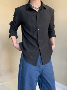 American Casual Pure Color Long Sleeve Shirt Men Women Neutral Style High End Feeling Elegant Drape Base Shirt Youth Popular