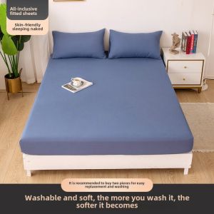 Washed Cotton Fitted Sheet One-Piece Summer Pure Color Internet Celebrity Simmons Mattress Protective Cover Three-Piece Bedspread Dustproof Mattress Cover