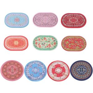 Miniature Oval Carpet Weaving Ground Mat Dollhouse Decorations 1:12 Scale Home Living Scene Static Model Mango Brand