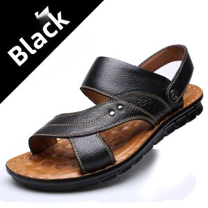 Mens Sandals Summer 2024 New Arrival K-style Plus Size Dual Purpose Sandals Thickened Real Leather Easiest for Match Beach Slippers Men Tide